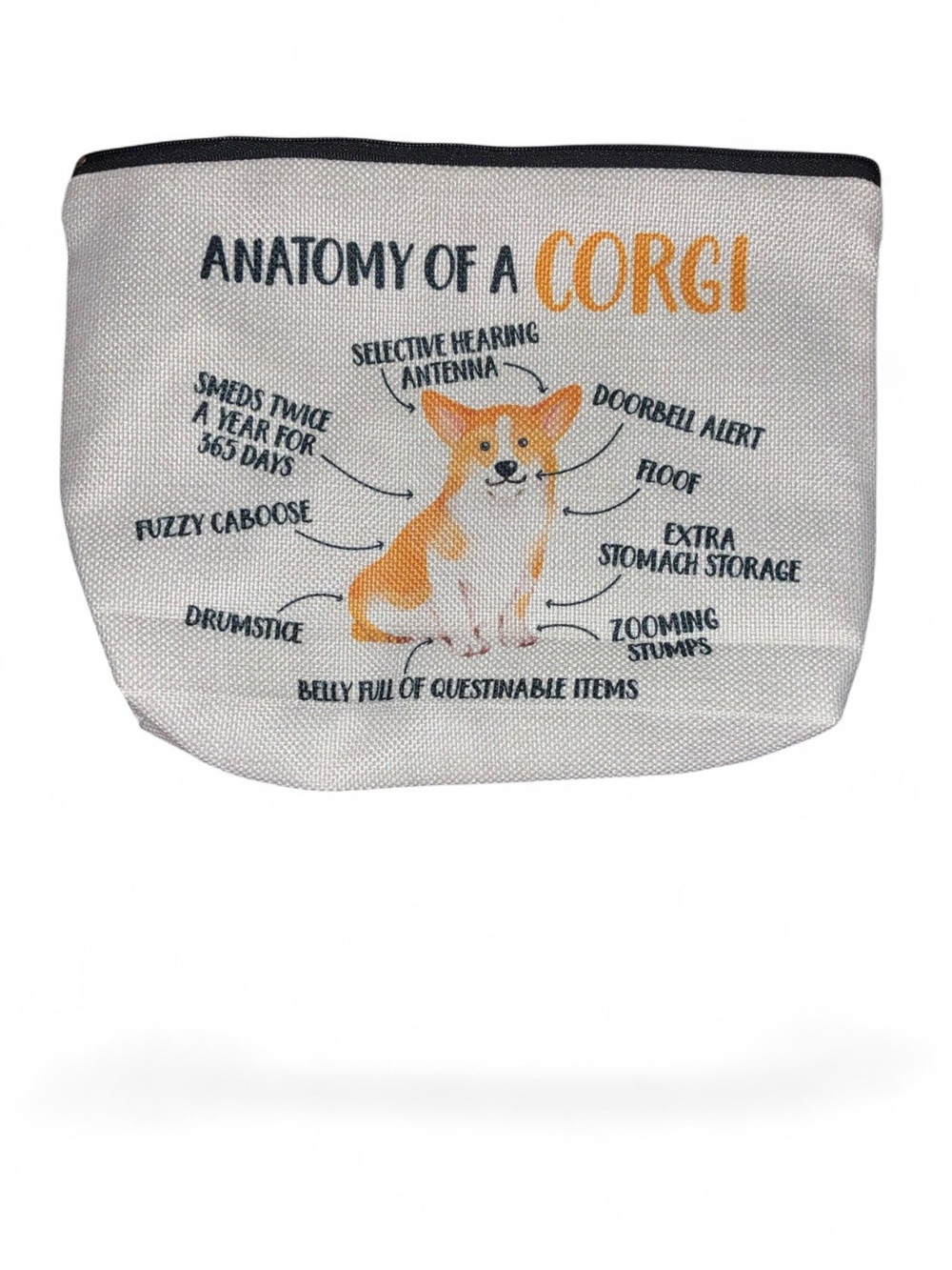 "Anatomy of a Corgi" Makeup Bag / Cosmetic Pouch